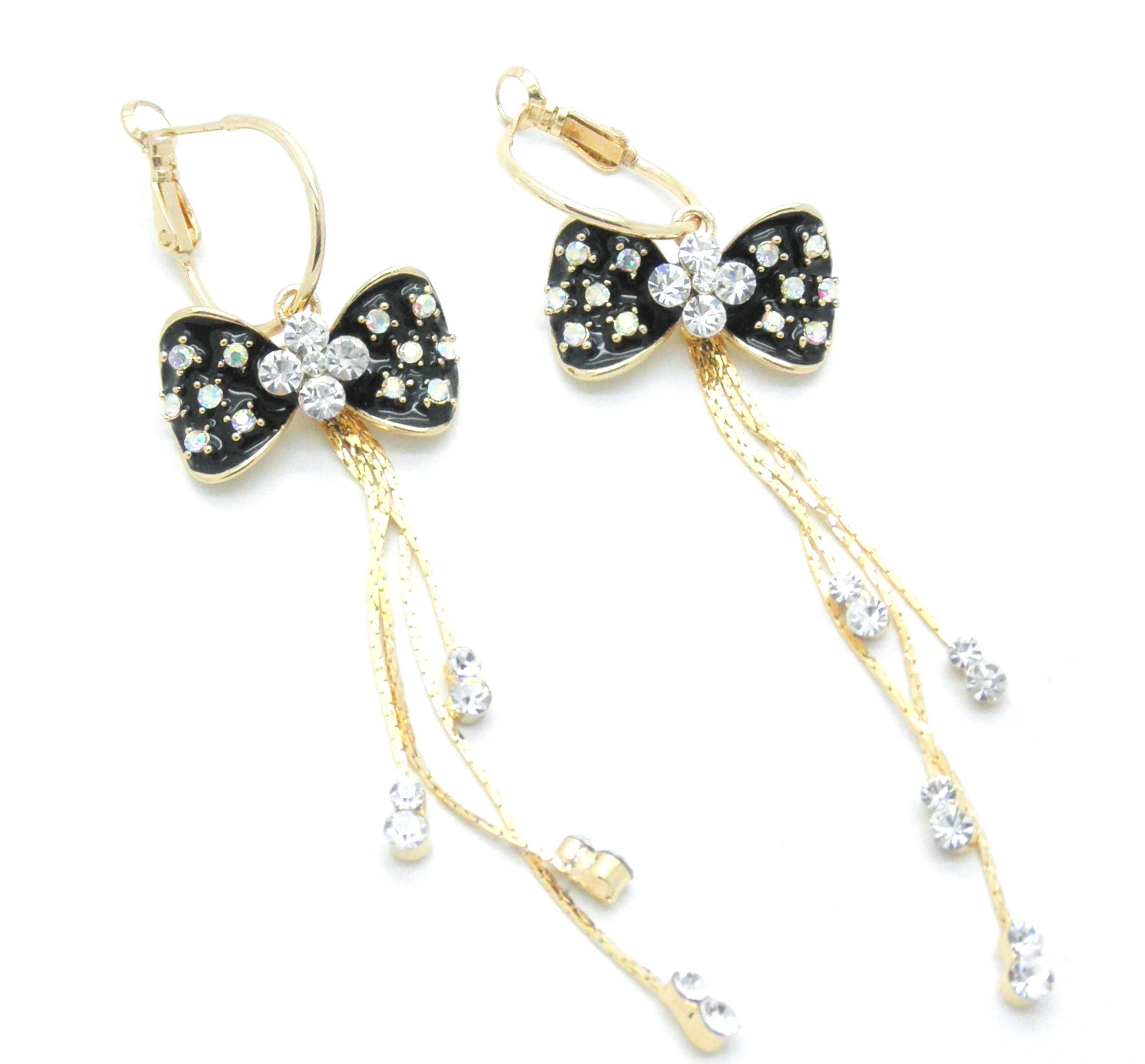 Black Bow-knot 18k Gold Electroplated Flower Earrings