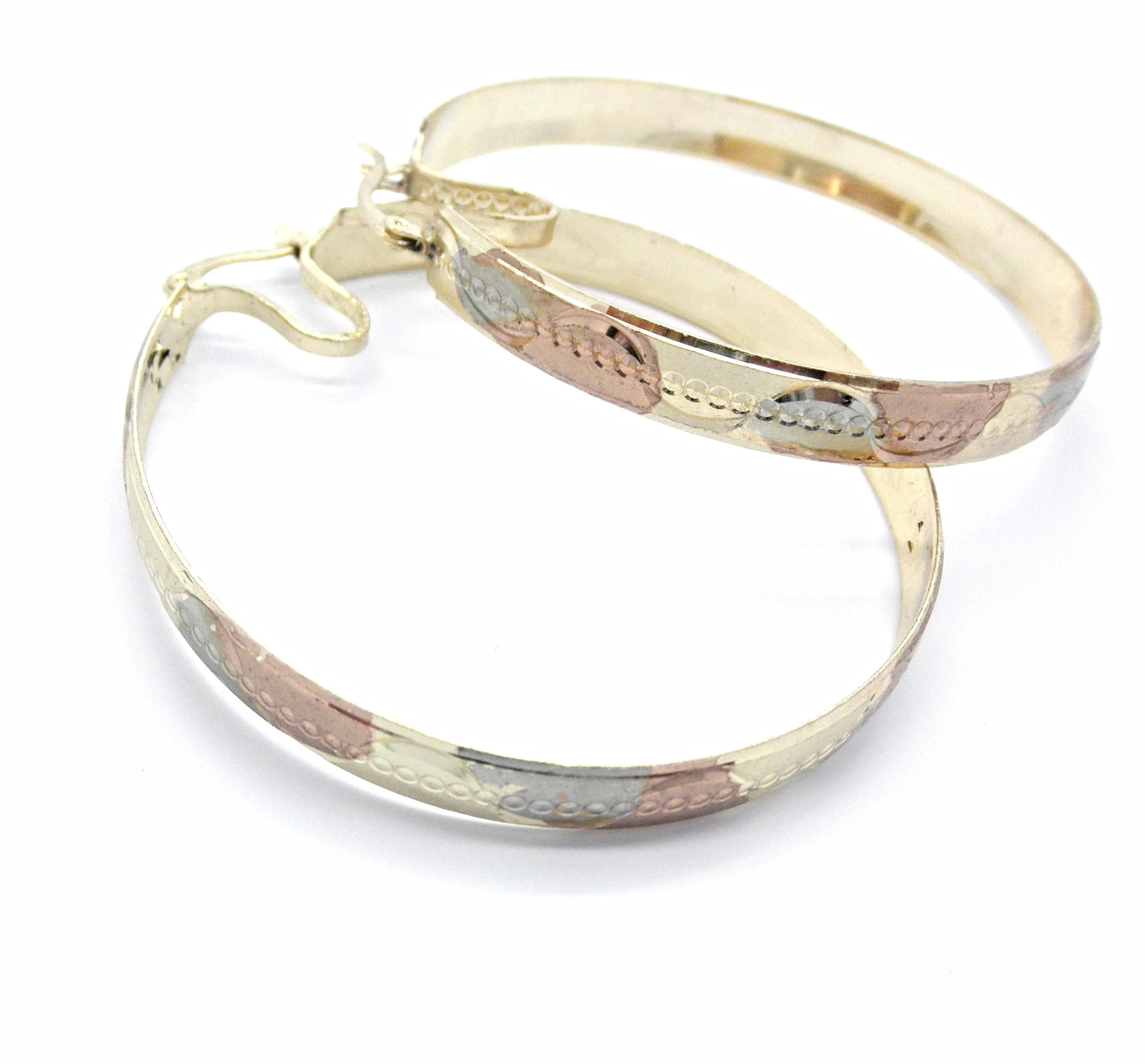 18k Tri Gold Tone Filled Bangle Earrings