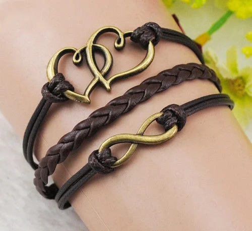 Infinity heart Antique Silver Friendship Charm Leather Bracelet