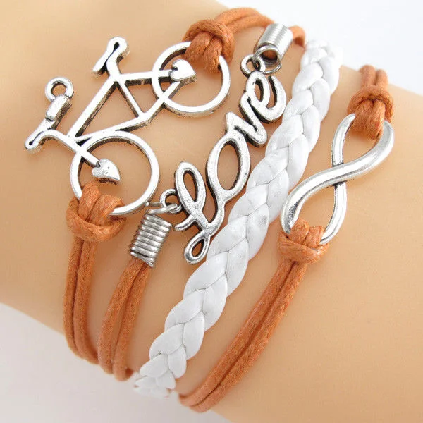 Infinity Love Anchor Bike Charms Leather Wrap Bracelet