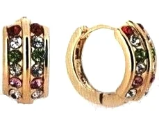 Rainbow Colorful Crystal CZ 18k Gold Filled Hoops Earrings