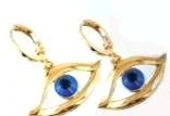 14k Gold Cut Zircon Evil Eye Good Luck Moon  Earrings