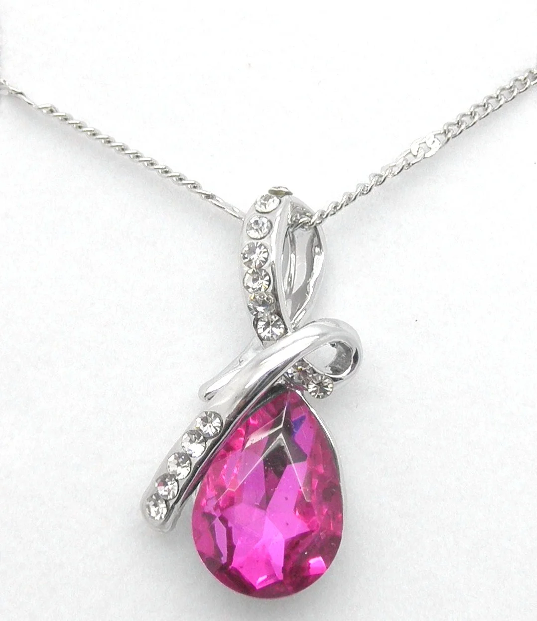 Pink Teardrop Eternal Love Swarovski Crystal Pendant 18k White GP Necklace