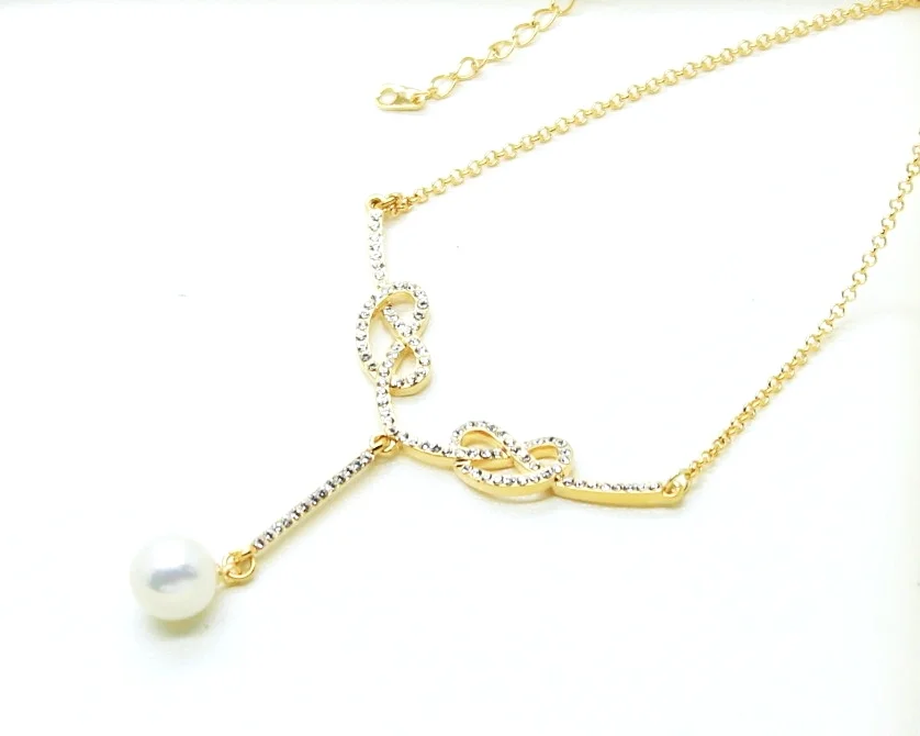 18k GP Cluster Crystal Drop Shell Pearl Necklace Fashion Jewelry