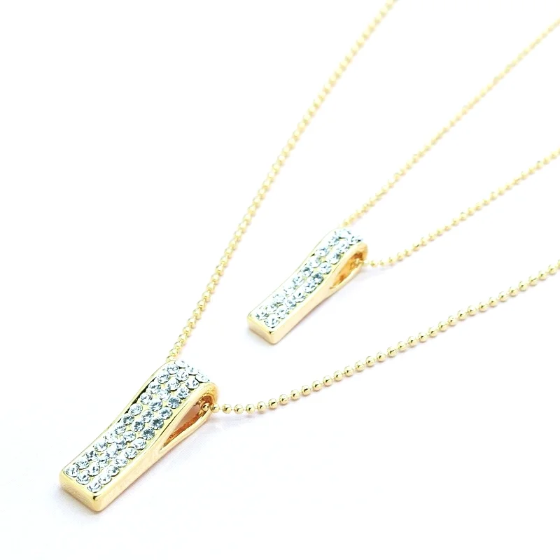18k GP Cluster Crystal Whistle Two Rows Chain Necklace