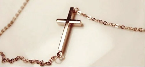 ​Horizontal Sideways Cross 14k Gold Plated Pendant Necklace