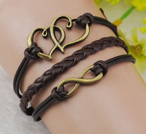 Infinity Heart Antique Silver Friendship Charm Leather Bracelet