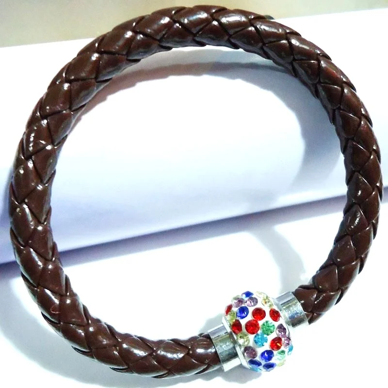 Leather Wrap Wristband Cuff Magnetic Rhinestone Buckle, Bracelet, Bangle