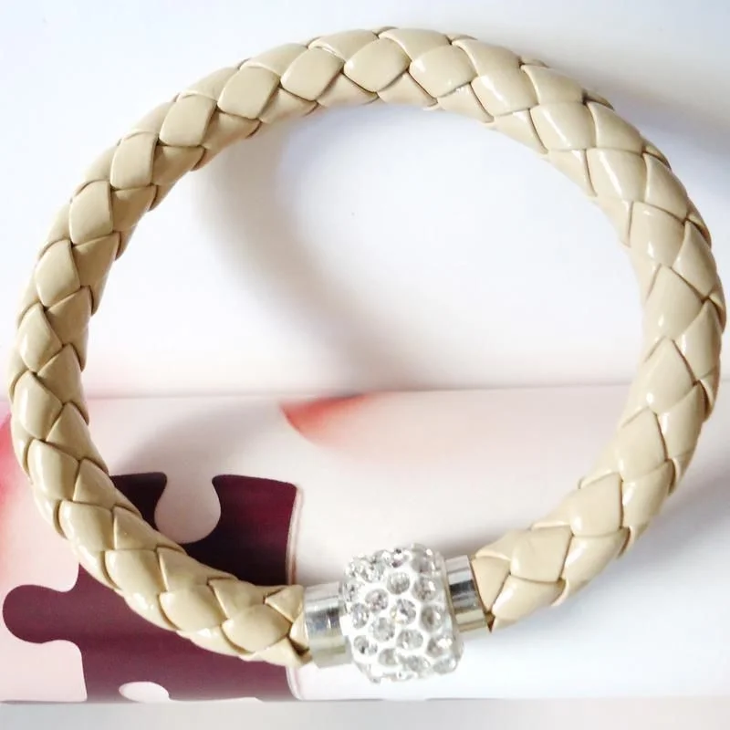 Leather Wrap Wristband Cuff Magnetic Rhinestone Buckle, Bracelet, Bangle