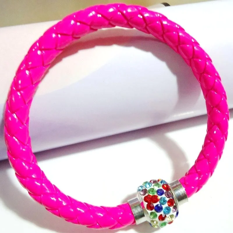 Leather Wrap Wristband Cuff Magnetic Rhinestone Buckle, Bracelet, Bangle