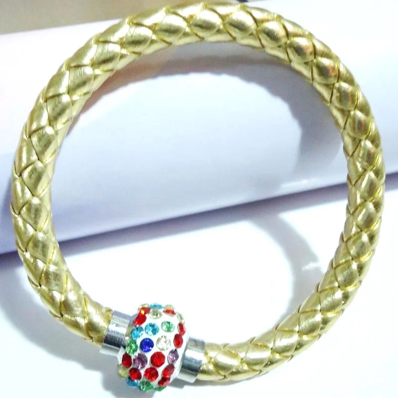 Leather Wrap Wristband Cuff Magnetic Rhinestone Buckle, Bracelet, Bangle