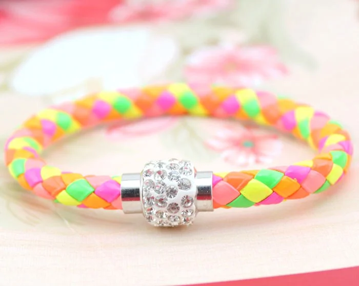 Leather Wrap Wristband Cuff Magnetic Rhinestone Buckle, Bracelet, Bangle