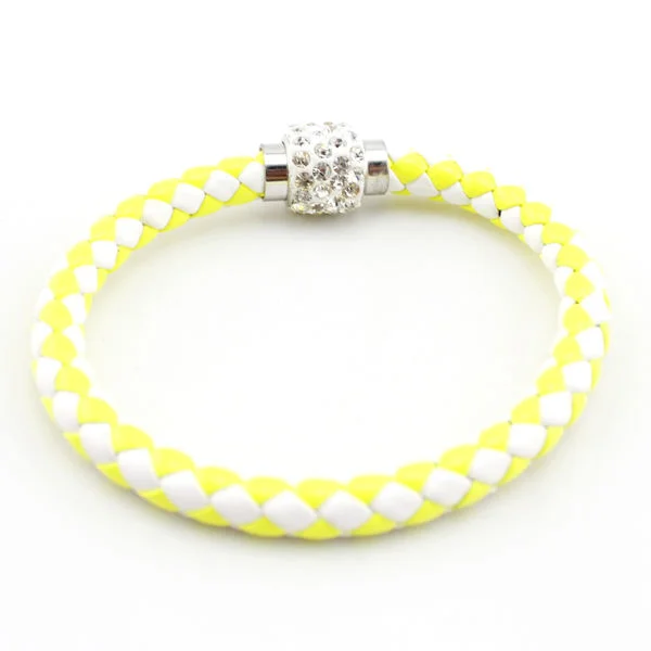 Leather Wrap Wristband Cuff Punk Magnetic Rhinestone Buckle Bracelet Bangle