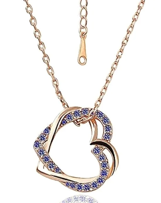 Sapphire and Austrian Crystal 18K Yellow Gold Plated GP Necklace Pendant