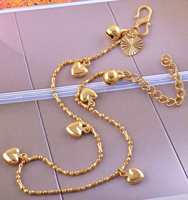 10k Gold Filled Heart Charms Anklet one Bell