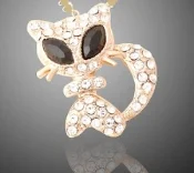 18K Rose Gold GP Swarovski Crystal Cat Pendant Necklace