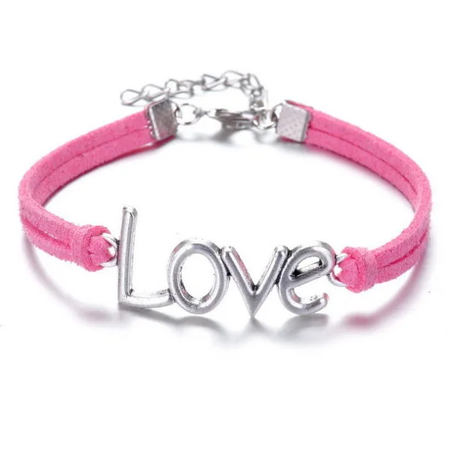 Pink Infinity leather Bracelet Faux Suede Friendship Eternal Love