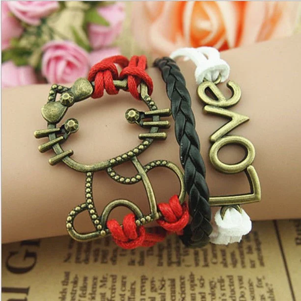 Infinity Love Anchor Leather Cute Charm Bracelet Bronze DIY