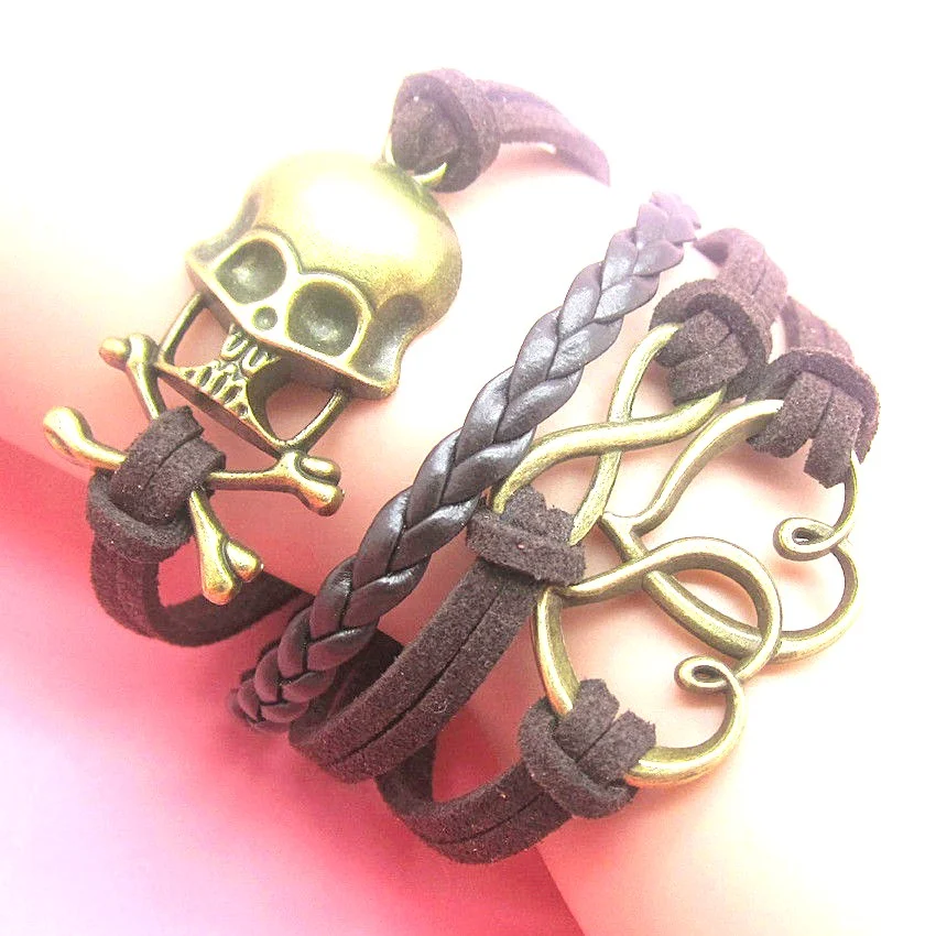 Infinity Heart Skull Leather Cute Charm Bracelet plated Copper