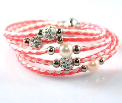 Shamballa Leather Wristband Magnetic Buckle Rhinestone Bracelet
