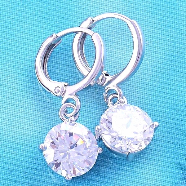 18k White GP Clear Crystal Dangle Solitaire Cuff Studs Earrings