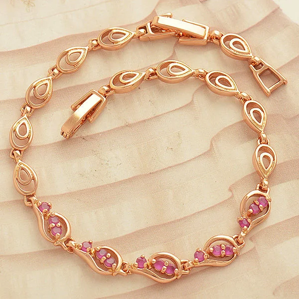 7.9" 10K Rose Gold Filled Ruby Lucky Bracelet
