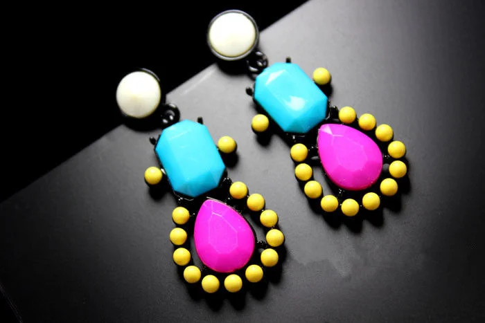 Colorful Resin Drop Rhinestone Dangle Earring Stud