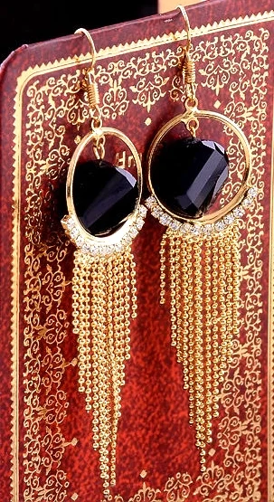 Black Topaz Gems Earrings 14k Yellow Gold Filled Jewelry