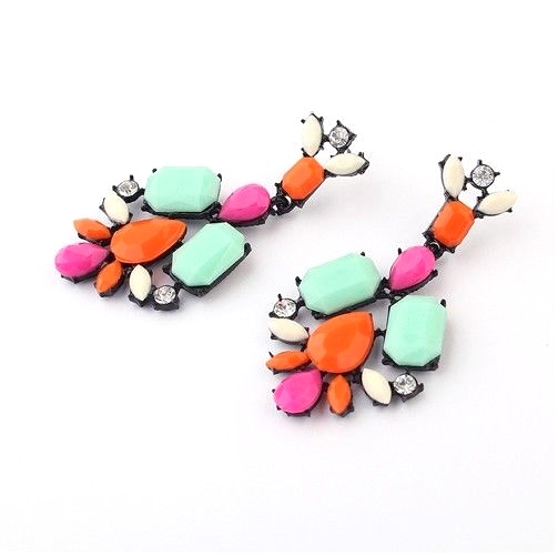 Light Colorful Resin Drop Rhinestone Dangle Earrings Stud
