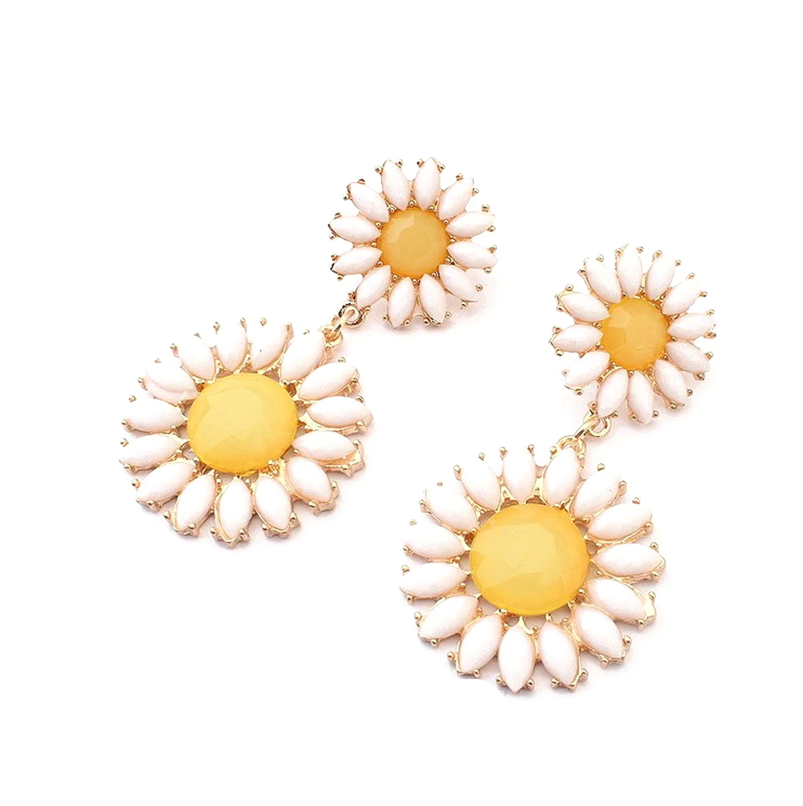 Gold Tone Bohemia Sunflower Metal Ear Stud Dangle Earrings Yellow