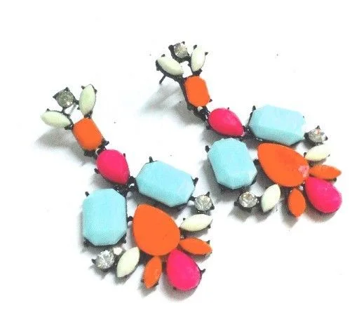 Colorful Resin Drop Rhinestone Dangle Earrings Stud