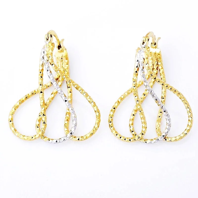 14K Solid Yellow Gold Filled Triple Hoop Jewelry Earrings