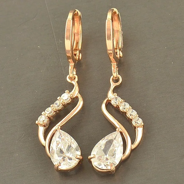 Elegant 10K Solid Gold Filled Cubic Zirconia Dangle Earrings