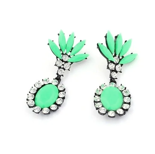 Fashion Design Green Resin Rhinestone Ice Flower Earrings Stud