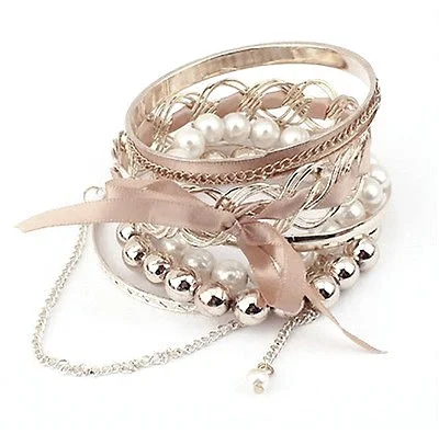 Crystal Leather Metal Pearl Punk Fashion Bead Bracelet