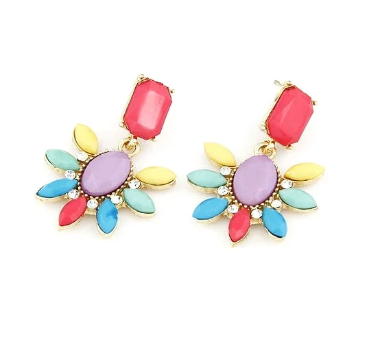 Charm Colorful Resin Drop Rhinestone Dangle Earrings Stud