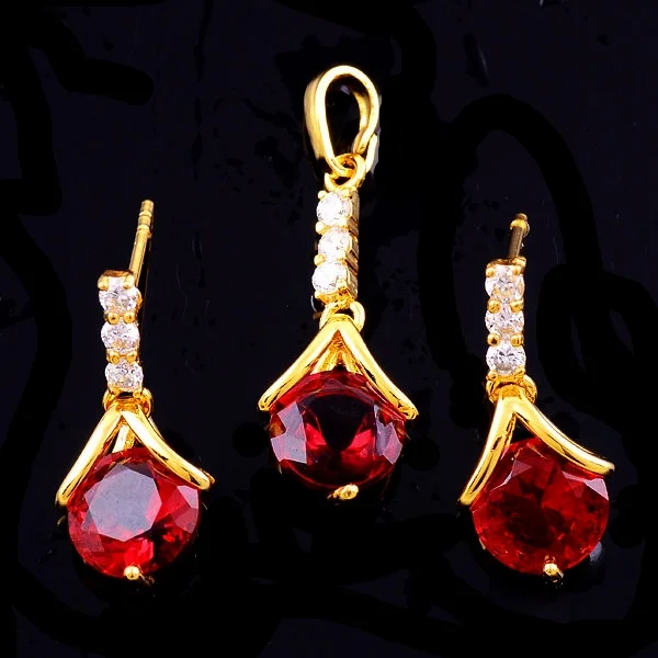 Garnet Gems 14K Gold Filled Necklace, Pendant, Earrings jewelry Set