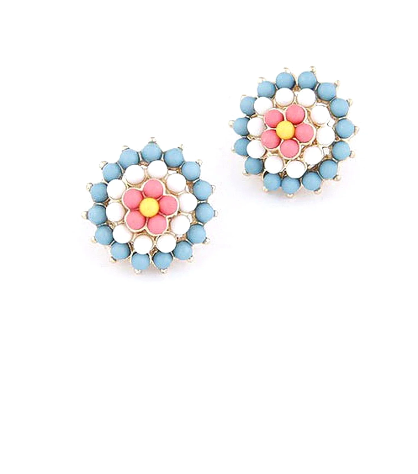 Elegant Gold Tone Cute Blue Sunflower Ear Stud Earring