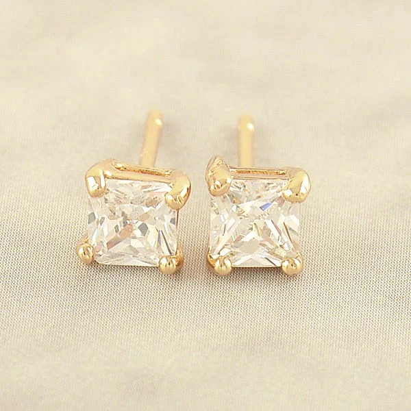 18K Gold Filled Clear CZ Square Rhinestone Stud Earrings