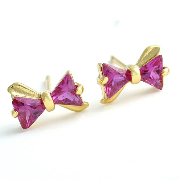 Rare Red Ruby 10K Gold Filled Bow Tie Stud Earrings