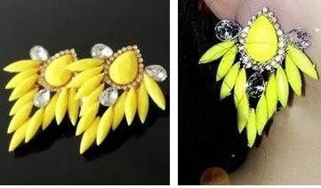 Yellow Candy Color Raindrop Dangle Crystal Rhinestone Ear Stud Earrings