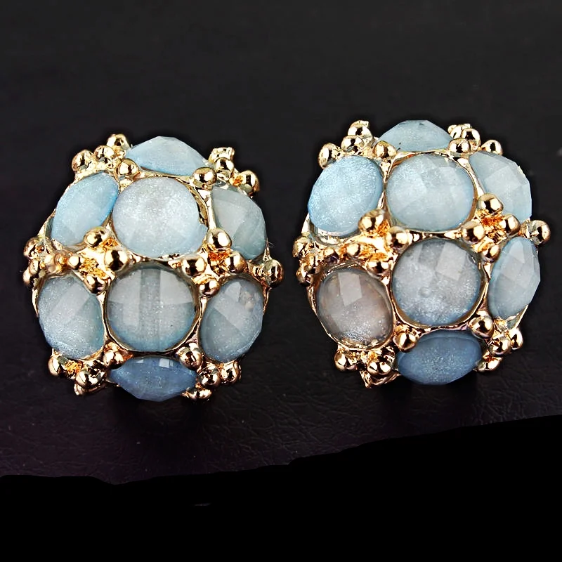 14k Gold Filled Light Blue Sapphire Flower Stud Earrings Jewelry