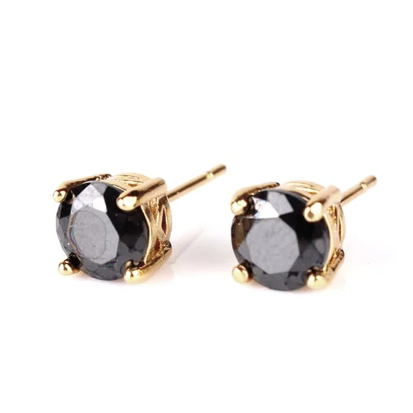 24k Gold Filled Black Swarovski Crystal Stud Earrings