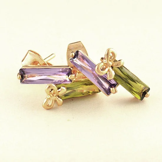 10K Gold Filled 2 Color CZ Butter Stud Earrings