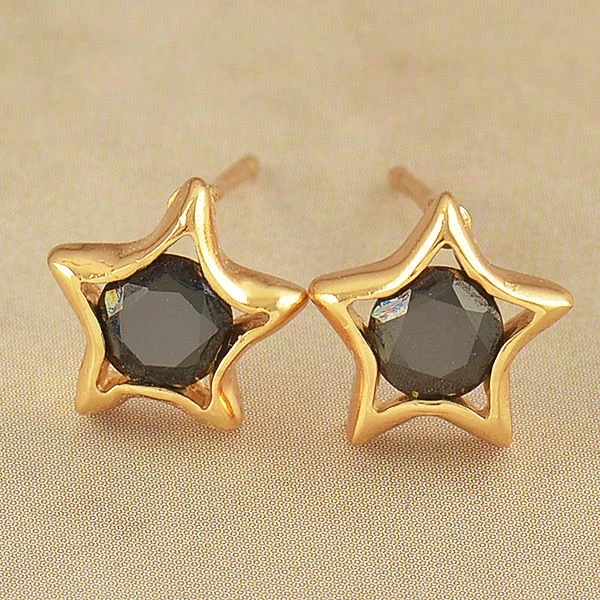 Black Onyx 10K Solid Gold Filled Star Stud Earrings
