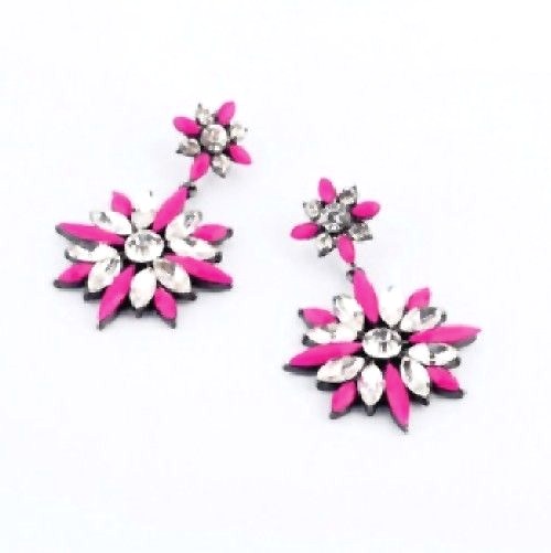 Bohemia Style Rose Red Resin Crystal Big Flower Dangle Earrings Stud