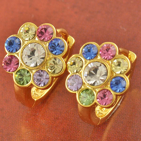 Rainbow 10K Gold Filled Multi Color CZ Flower Earrings