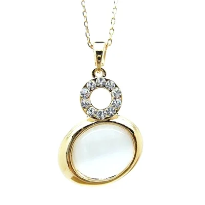 18k GP Crystals Circle Oval Opal Pendant Chain Necklace 46cm