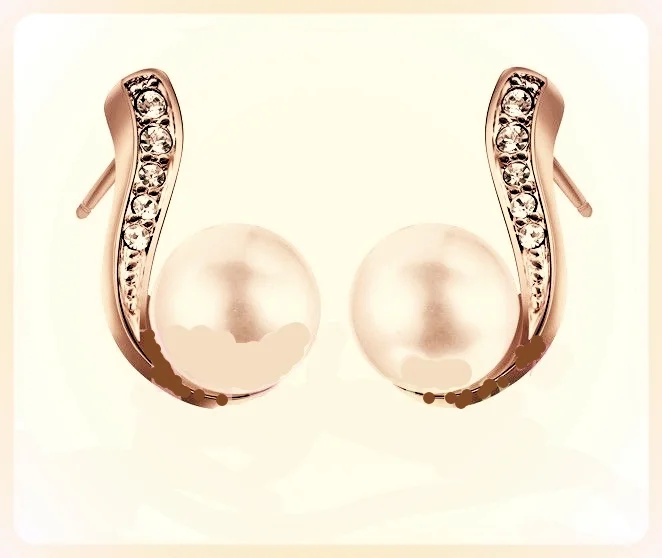 18k Gold GP Austrian Swarovski Crystal Gray Pearl Earrings