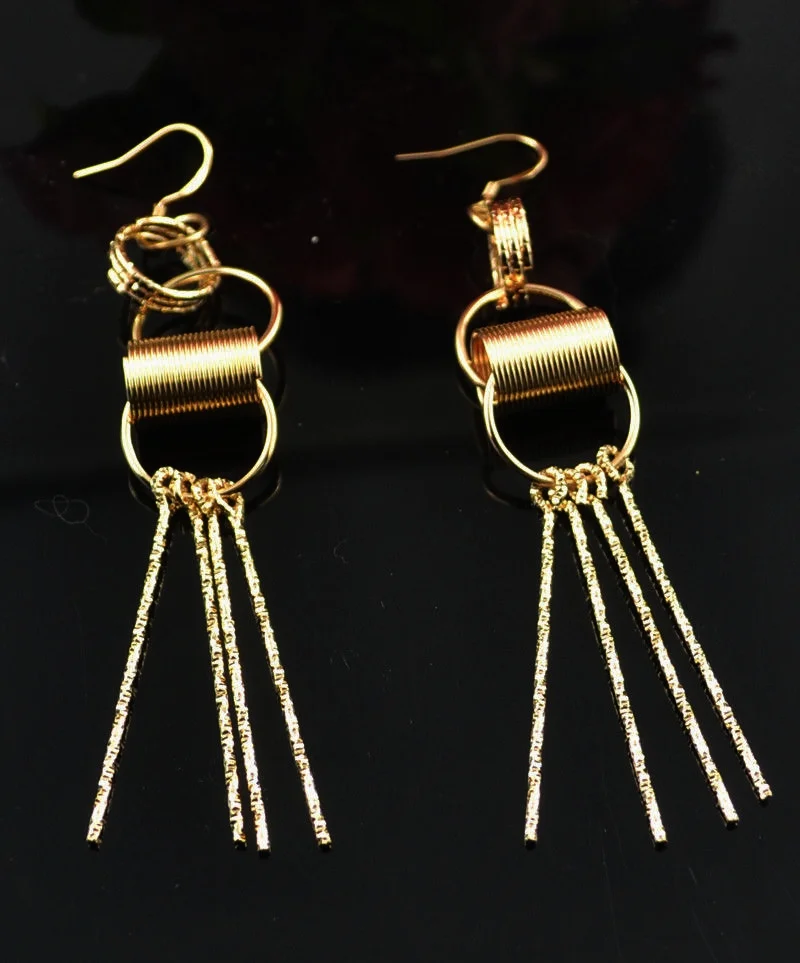 18K Solid Yellow GF Long Hoop Earrings